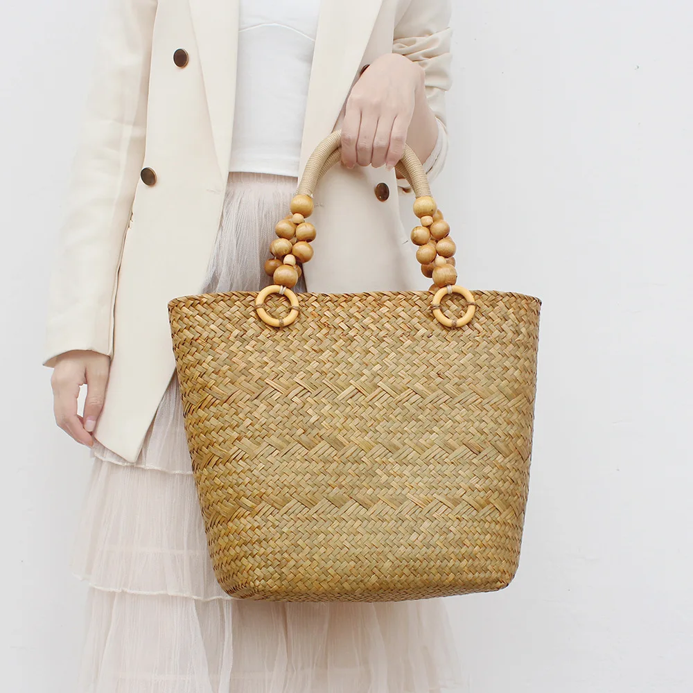 Summer Wicker Woven Rattan Bag Designer Straw Basket Bags for Women 2023 Bohemian Rope Handle Handbag Bali Travel Beach Bag Tote