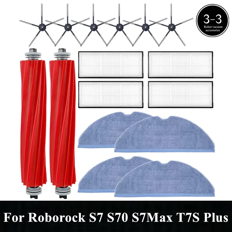 For Roborock S7 S70 S7Max T7S Plus Robot Vacuum Cleaner Accessories Main Brush Cover HEPA Filter Mop Pad Spare Parts