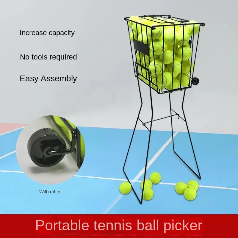 

Portable tennis ball pickup artifact basket tennis storage artifact wheeled tennis basket push-down folding ball pickup device