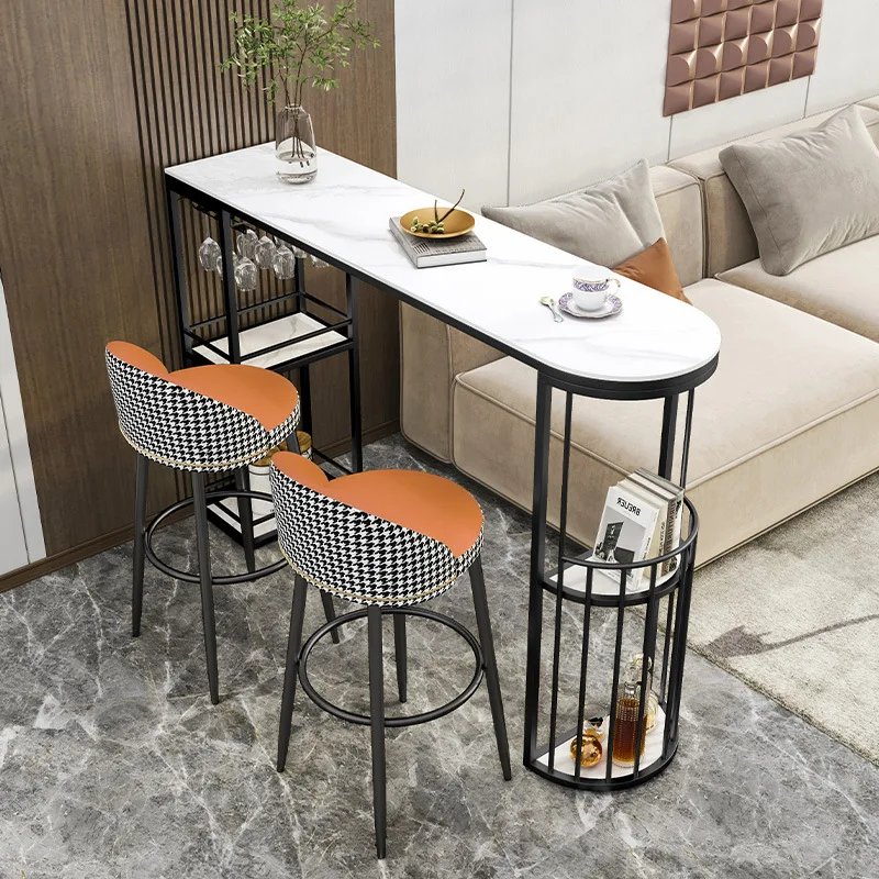 Multifunctional Burnt Stone Bar Set - Tall Counters and Stools for Kitchen, Balcony and Living Room