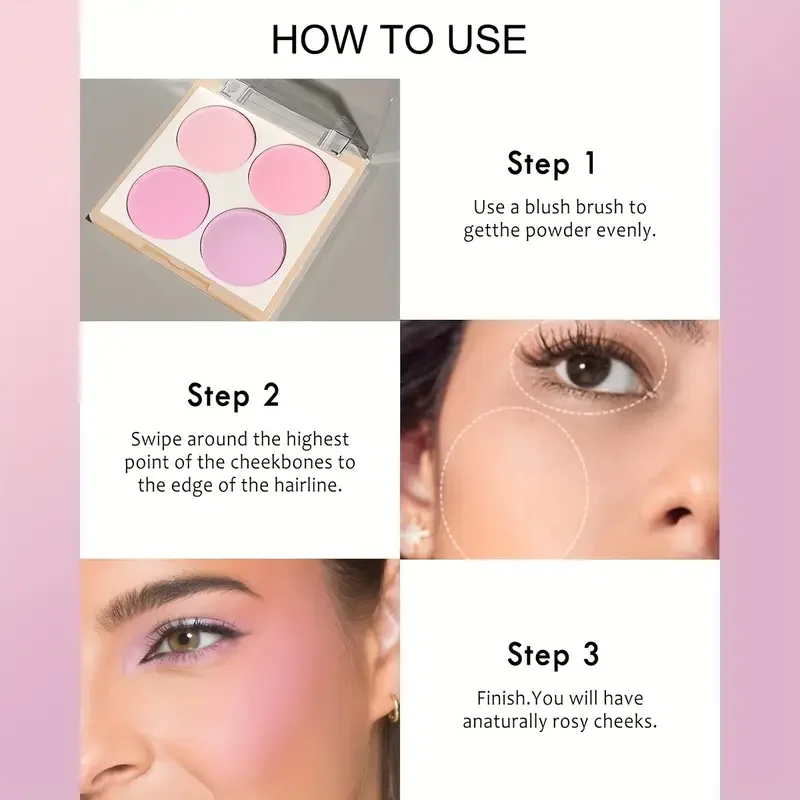 لوحة أحمر خدود غير لامعة مكونة من 4 ألوان، مقاومة للماء تدوم طويلاً، سهلة الاستخدام، مكياج للوجه والعين متعدد المظهر، للجنسين، آمنة ومعتمدة، هدية مثالية #2