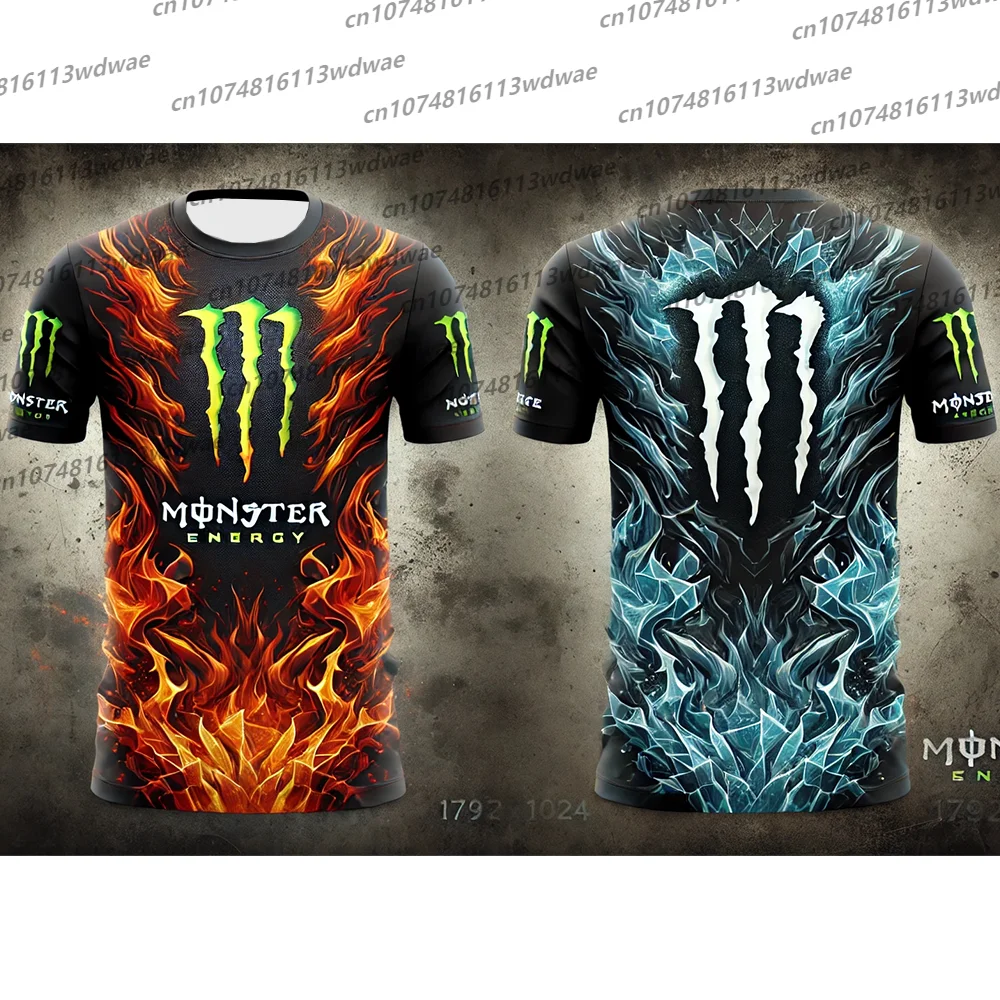 

Monster Energy T-Shirt 3D Print Crew Neck Graphic Tee Heavyweight Streetwear Apparel Men Monster Flame ice crack style Design