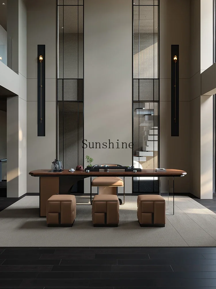 

South American black walnut solid wood tea table household villa light luxury large board tea table FT