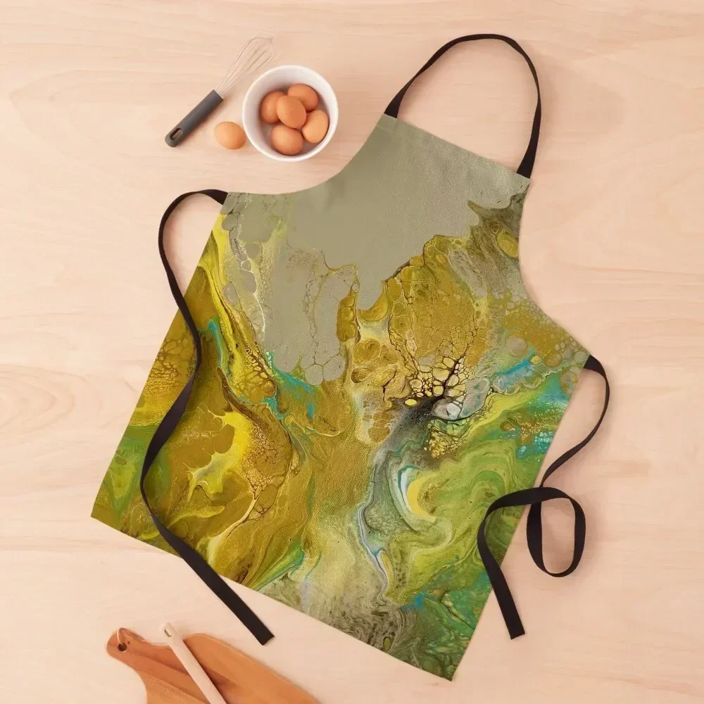 

Beautiful Sunflower Inspired Shades of Yellow, Brown, and Light Blue Abstract Fluid Art Apron Kitchen Handle For Women Apron