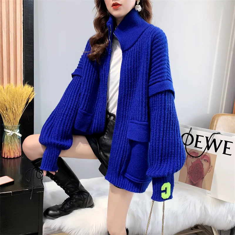 Vintage Sweater Cardigan Women Coat Spring Autumn 2024 New Loose Casual Pocket Outerwear Lazy Wind Knitted Sweater Tops Female