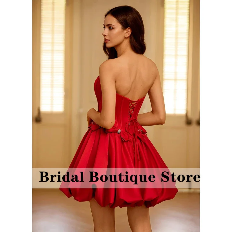 Homecoming Dress Strapless Corset Bow Bubble Satin Mini Cocktail Party Dress Prom Dress For Dance Club Customized view 3