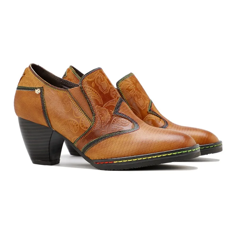 

2025 Genuine Leather Quality Women Shoes Spring Autumn Square Heel 6CM Round Toe Mixed Colors Ladies Pumps Size 42