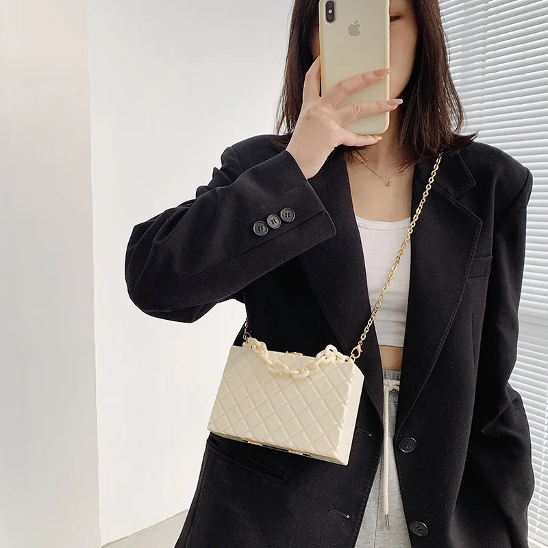 

Модные прозрачные акриловые коробки, женские сумки, дизайнерские цепочки, сумки через плечо, роскошные прозрачные маленькие квадратные кошельки из ПВХ, 2021