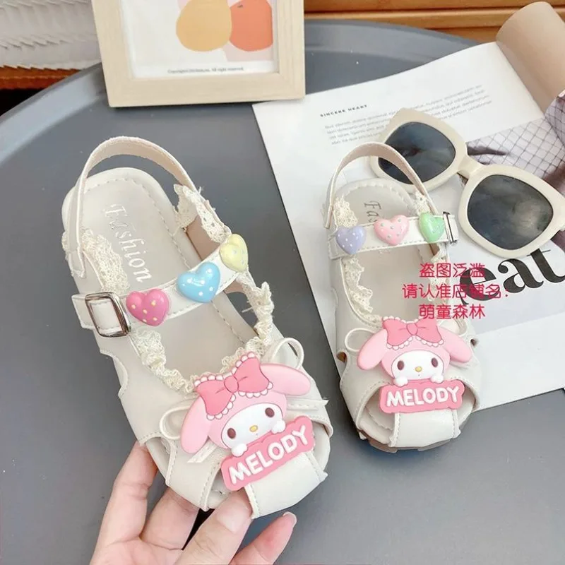 

Новые летние детские повседневные сандалии My Melody в стиле аниме Kawaii Sanrio, милая обувь принцессы с героями мультфильмов, подарки для девочек