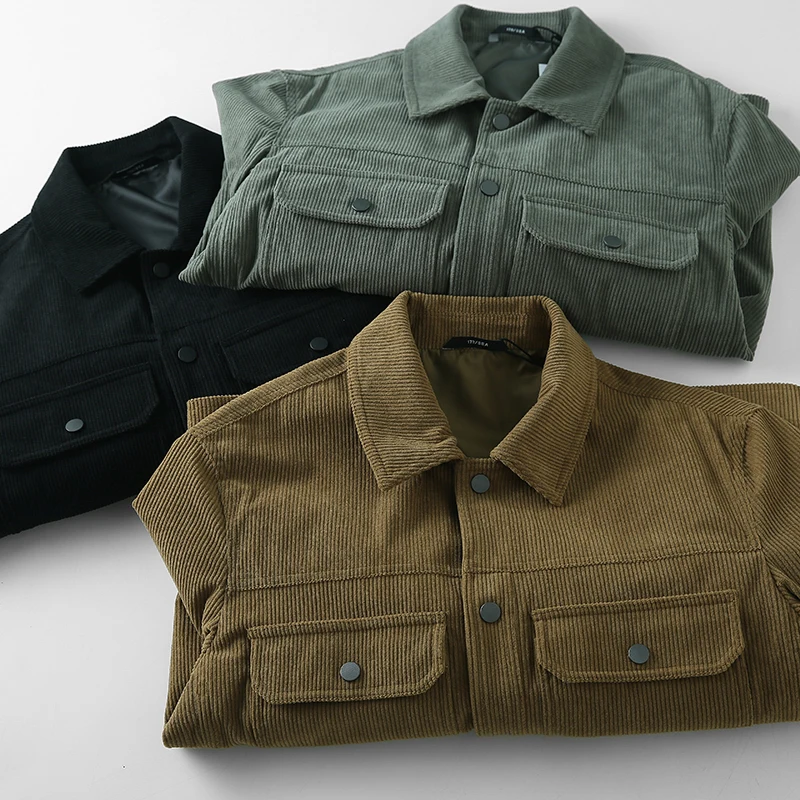 

Retro Corduroy Men's Casual Waed Workwear Jaet with Large ket Warm Collar Stand up Autumn Winter Outerwear Coat