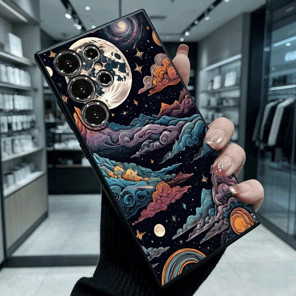 Cosmic Moon Mountain Art Soft TPU Shockproof Case For Samsung S26 Ultra FE A17 A27 A37 A54 A57 Anti Scratch Cover