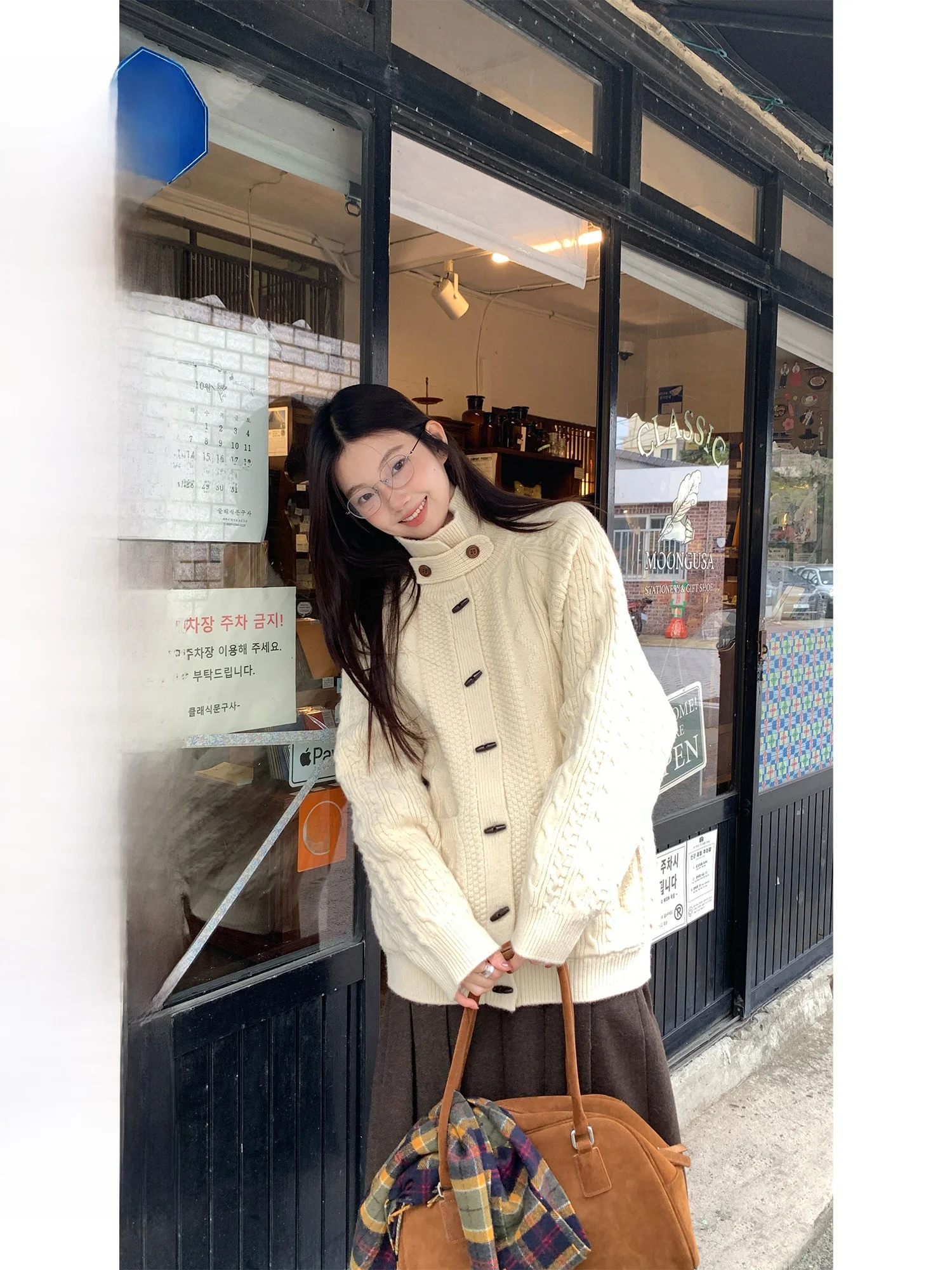 

Loose Women's Knitted Cardigan RAINY Korean Sle Button up Autumn Winter Pure Color Stand Collar ket Long Sve Sweater