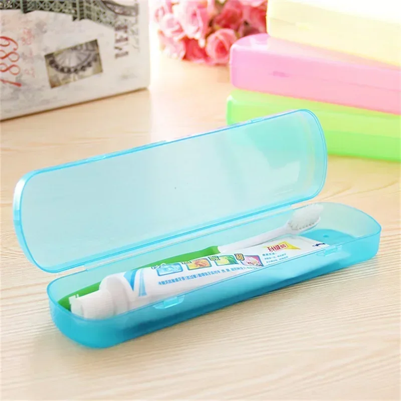 Estuche portátil para cepillos de dientes, caja de almacenamiento de pasta de dientes de viaje al aire libre, organizador de cepillos de dientes de Color caramelo transparente, accesorios de viaje