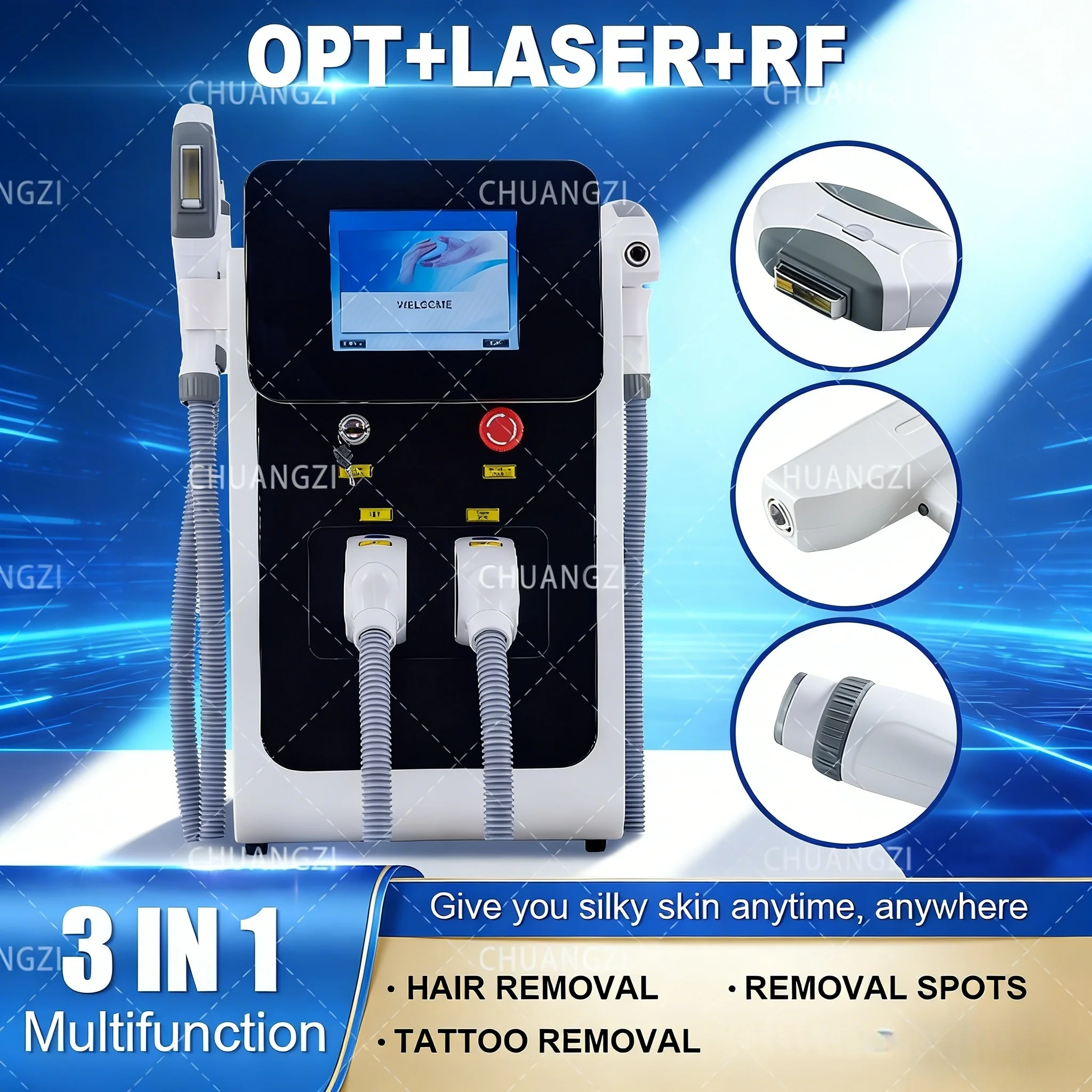 

Профессиональный аппарат OPT M22 3-в-1 для удаления веснушек, удаления татуировок, омоложения кожи и удаления волос.