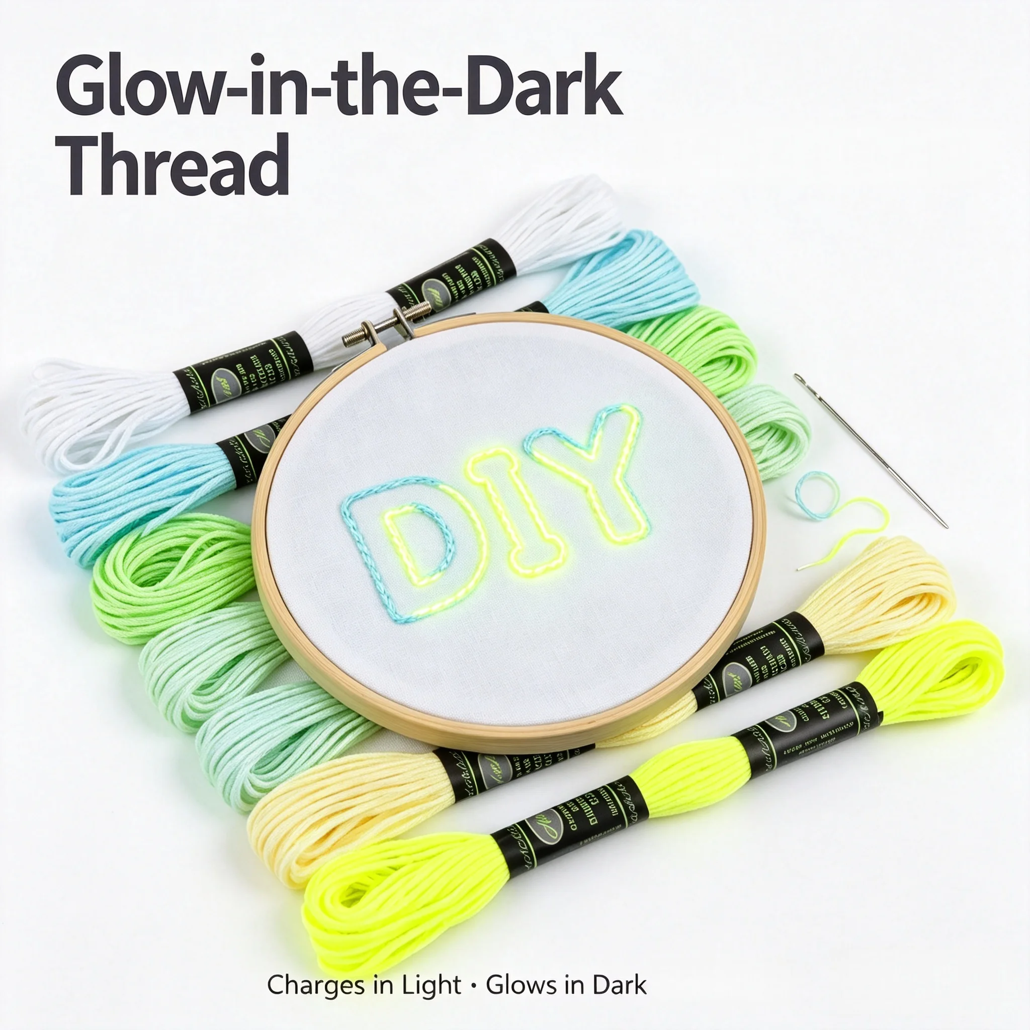 Glow In The Dark Embroidery Floss Thread 6Pcs Set 6 Strands 8m Length DIY Cross Stitch Thread for Hand Sewing Craft Making