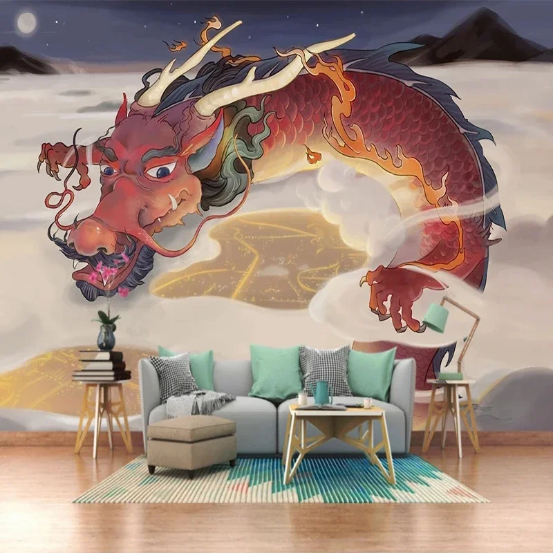 Custom Any Size Modern 3D Chinese Classical Hand-Painted Dragon Background Wall Decoration Painting Papel De Parede Home Décor