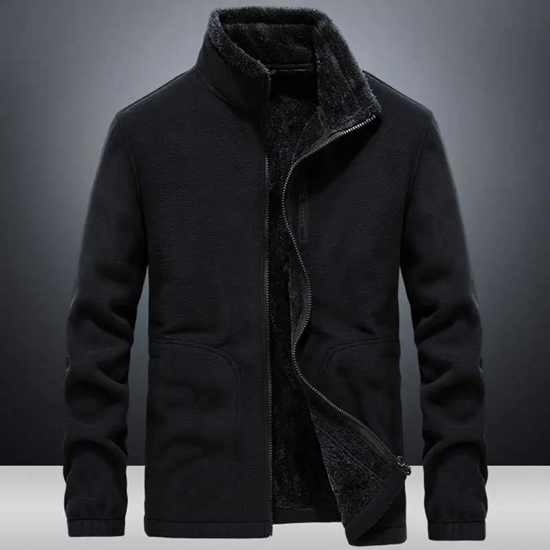 Fleece Jacket Autumn Winter Men Plush Think Warm Jacket Men  Sided Velvet Windproof Jacket Men Outdoor Casual Coat Male