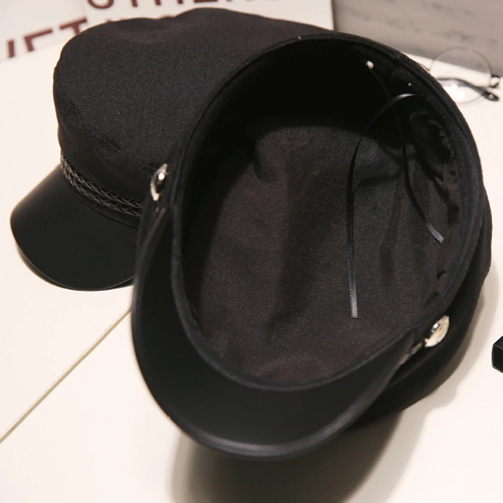 Boina octogonal para hombre y mujer, gorro de marinero, color negro, moda de viaje, primavera y otoño