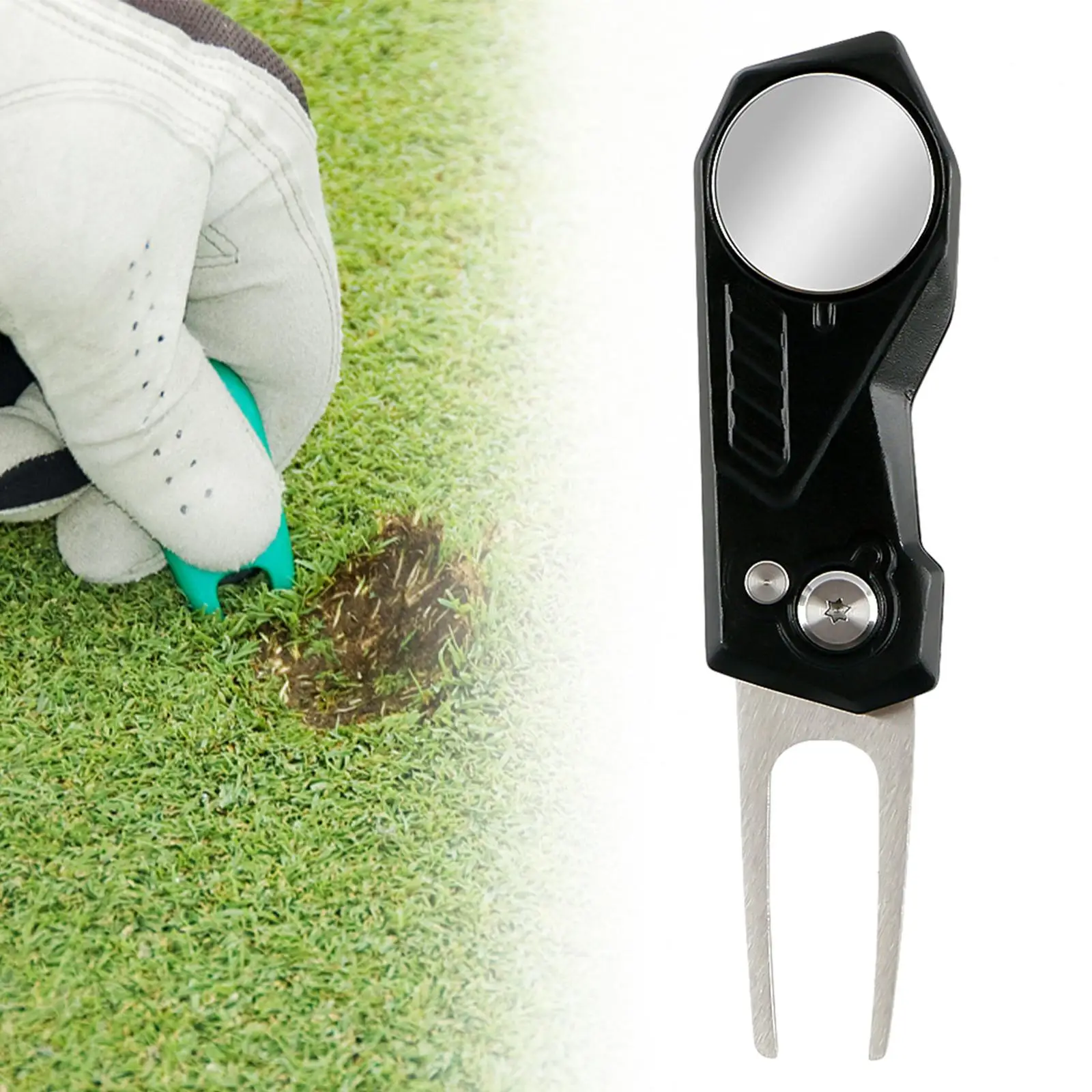 Durable Stainless Steel Golf Divot Repair Fork Foldable Design with Easy Carry Detachable Ball Marker for Golf Practice Tool