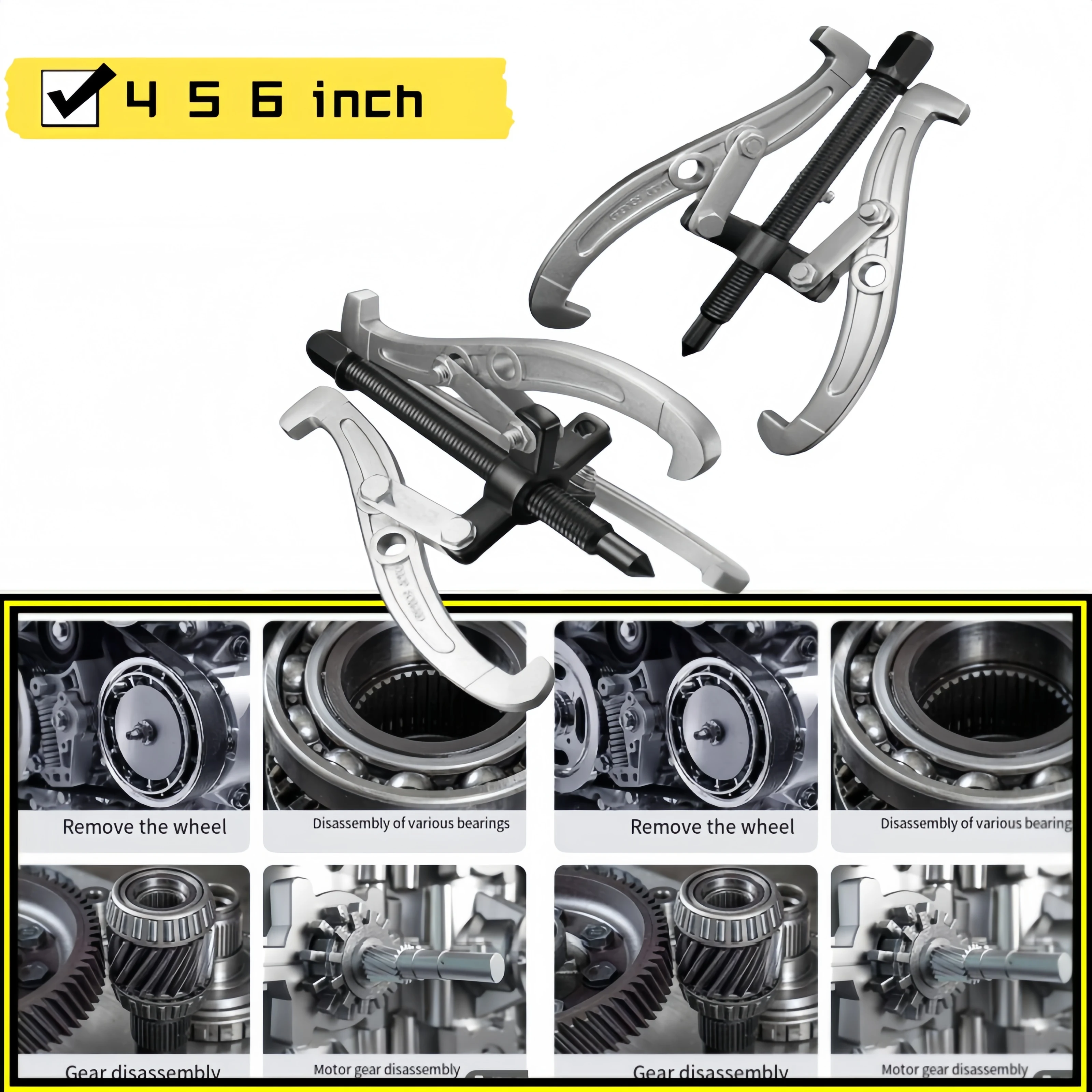 

3-Jaw Gear Puller Bearing Removal Tool Universal Automotive Repair Machine Maintenance Professional Steel Disassembly Kit Tool