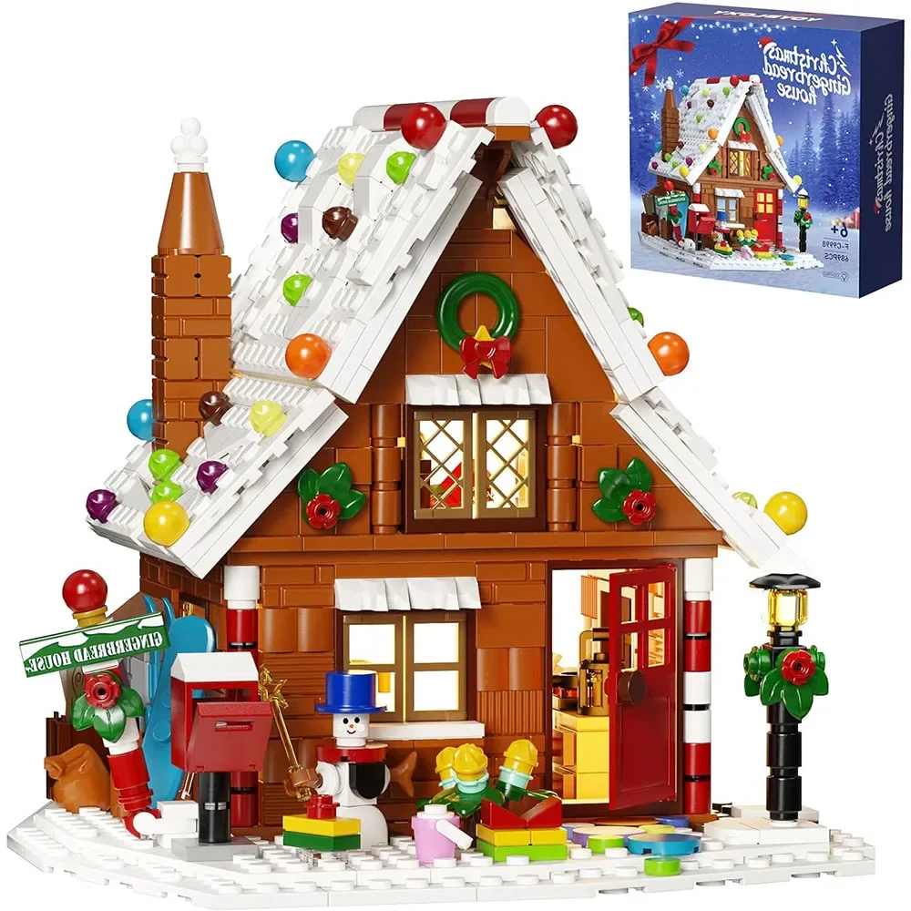 Kit de construction de maison de pain d'épice de Noël avec lumières LED, maison de village de Noël, cadeaux décoratifs pour filles, garçons, enfants et adultes