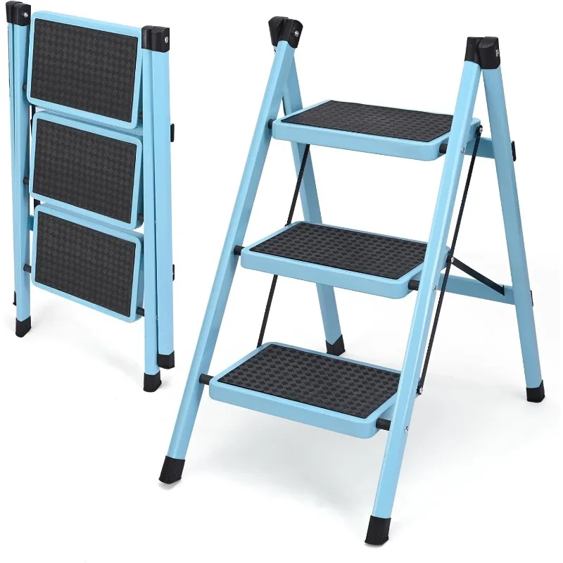 3 Step Ladder, Folding Step Stool for Adults, Lightweight Aluminum Step Ladder, Portable 330 LBS Capacity Ladders