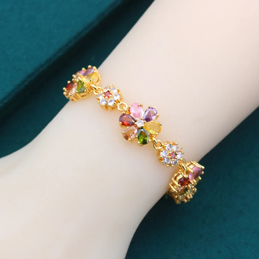 18k Gold Plared Multicolor Zirconia Bracelet Wedding Jewelry for Women Party Gift