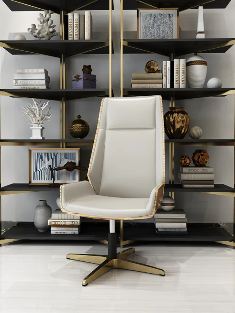 

Postmodern light luxury stainless steel book chair simple study home office chair gold-plated computer