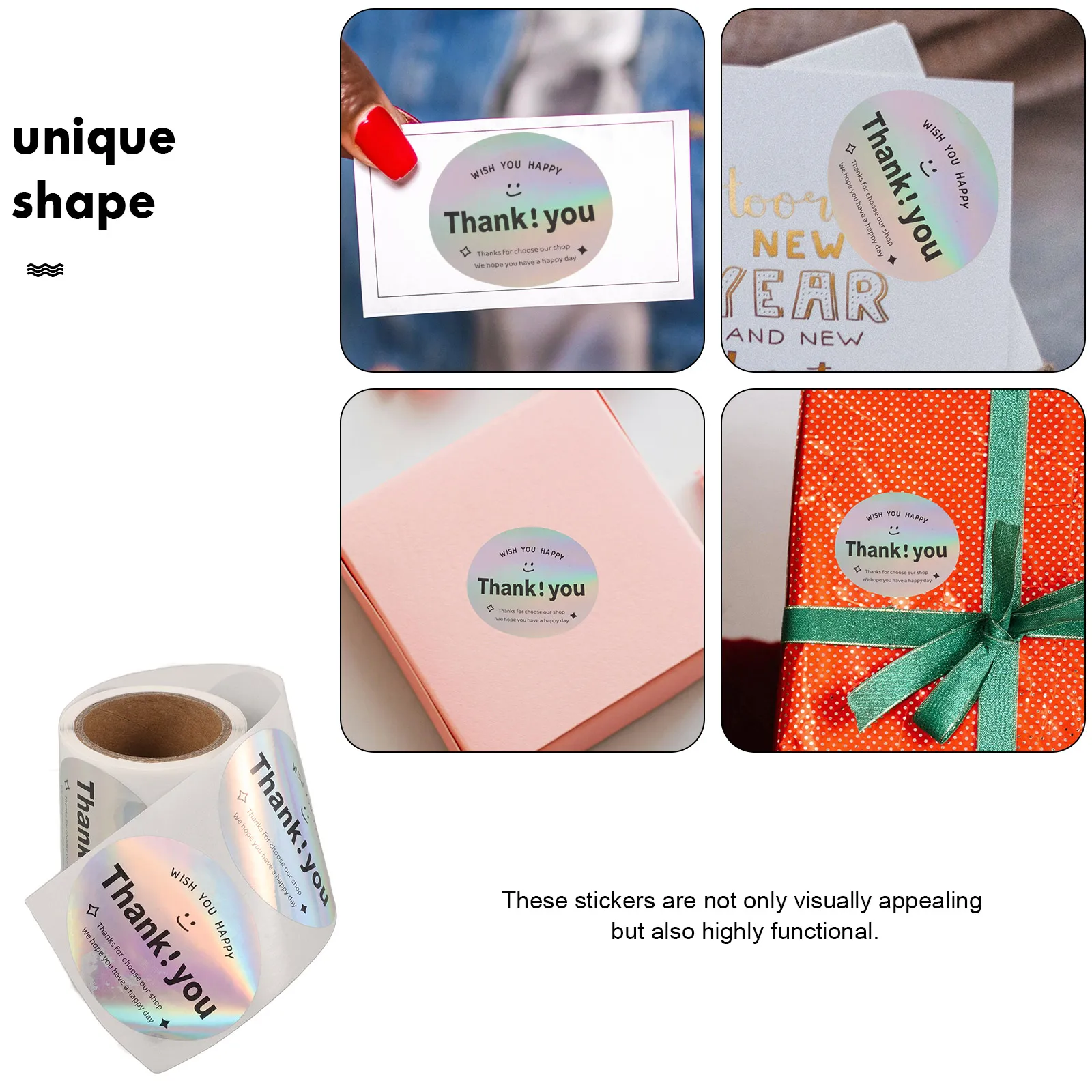

1 Roll Thank You Stickers Durable Decorative Adhesive Labels for Gift Wrapping Sealing Stickers Roll Thank You Sticker