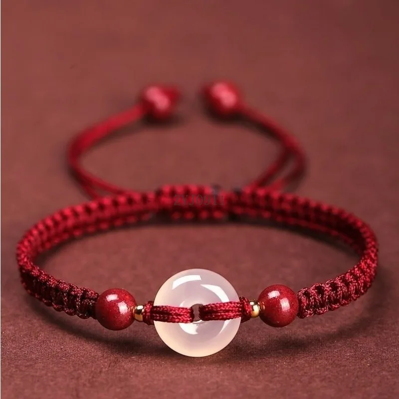 ヴィンテージ中国白瑪瑙ブレスレット、伝統的な安全バックル付き、手織り、女性へのギフトに最適