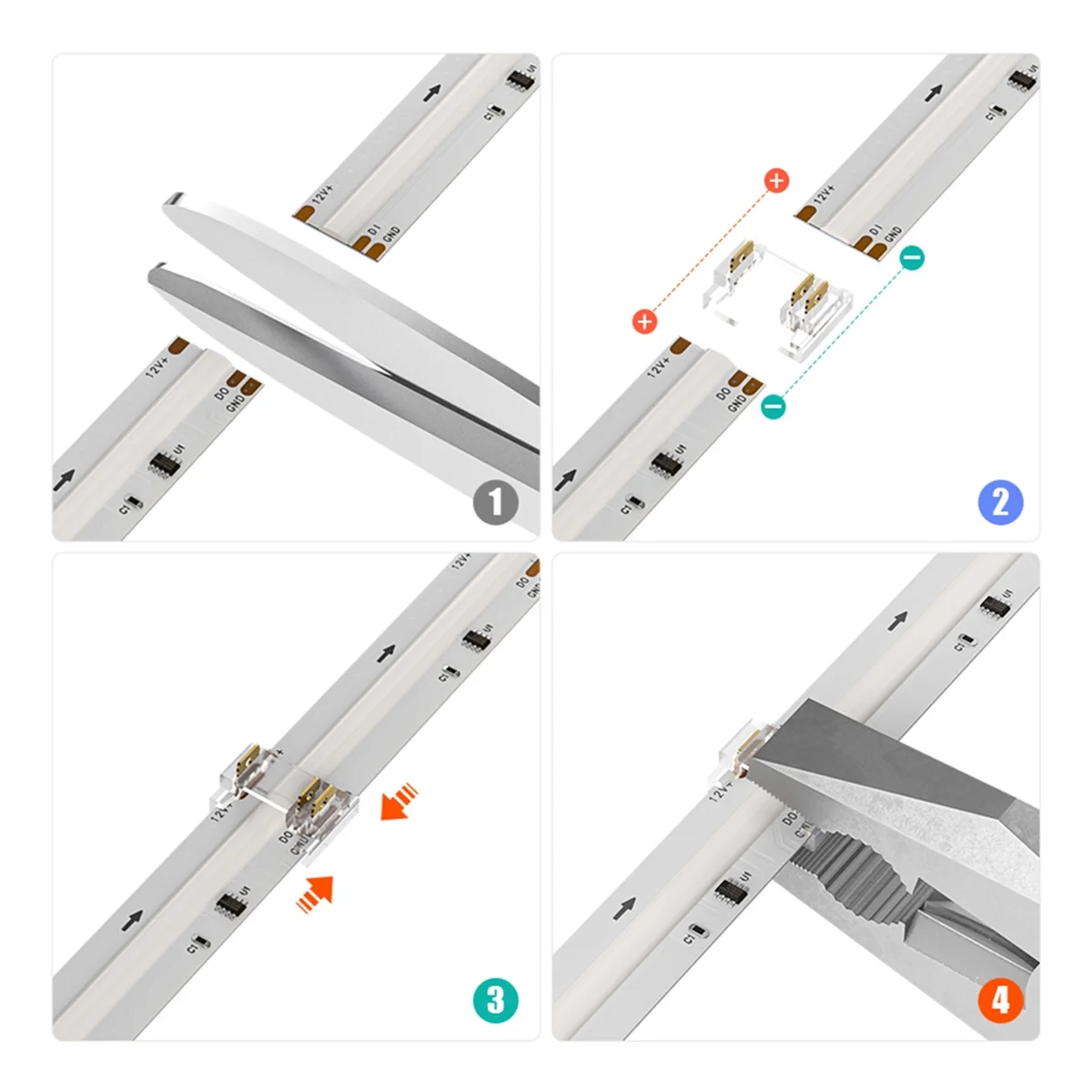 Analyste de connecteurs à couvercle transparent pour bande LED COB RGBIC, connecteurs sans espace avec fil, 3 broches, 12mm, 24 pièces