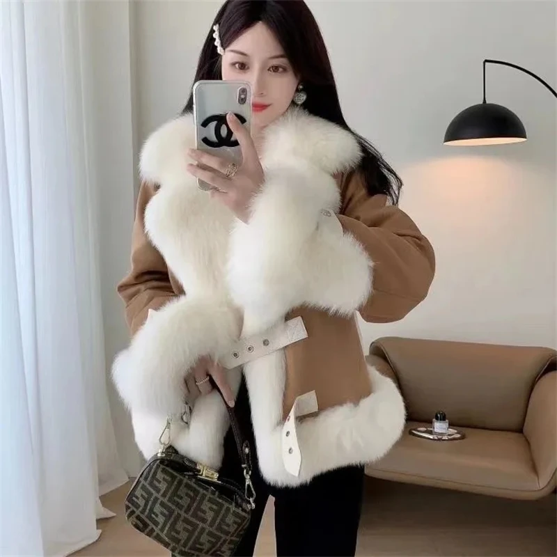 High Quality Winter Faux Fur Jackets Luxury Furry Lapel Coats Korean Fashion Warm Chaquetas Double-faced Women Plush Outerwear