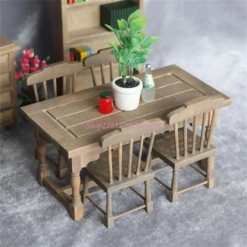 

R6FD Miniature Dollhouses Dining Table and Chairs for 1/12 Scale Dollhouses Display Scene Decoration Kids RolePlay Accessory