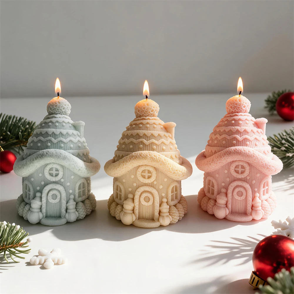 Schneehaus-Silikon-Kerzenform, Weihnachts-Tannenzapfen-Haus-Silikonform, DIY-Gips-Harz-Seifenform, Weihnachts-Heimdekoration