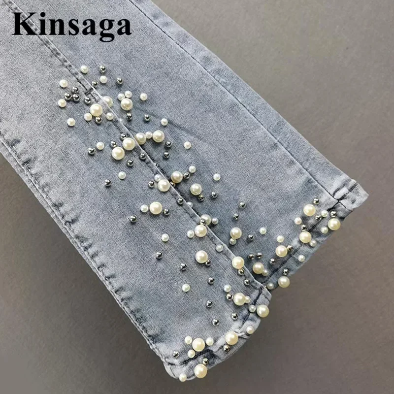 Indie estética ajuste micro queimado jeans feminino elegante cravejado strass limo alargamento demin calças chique divisão moldar sino bottoms