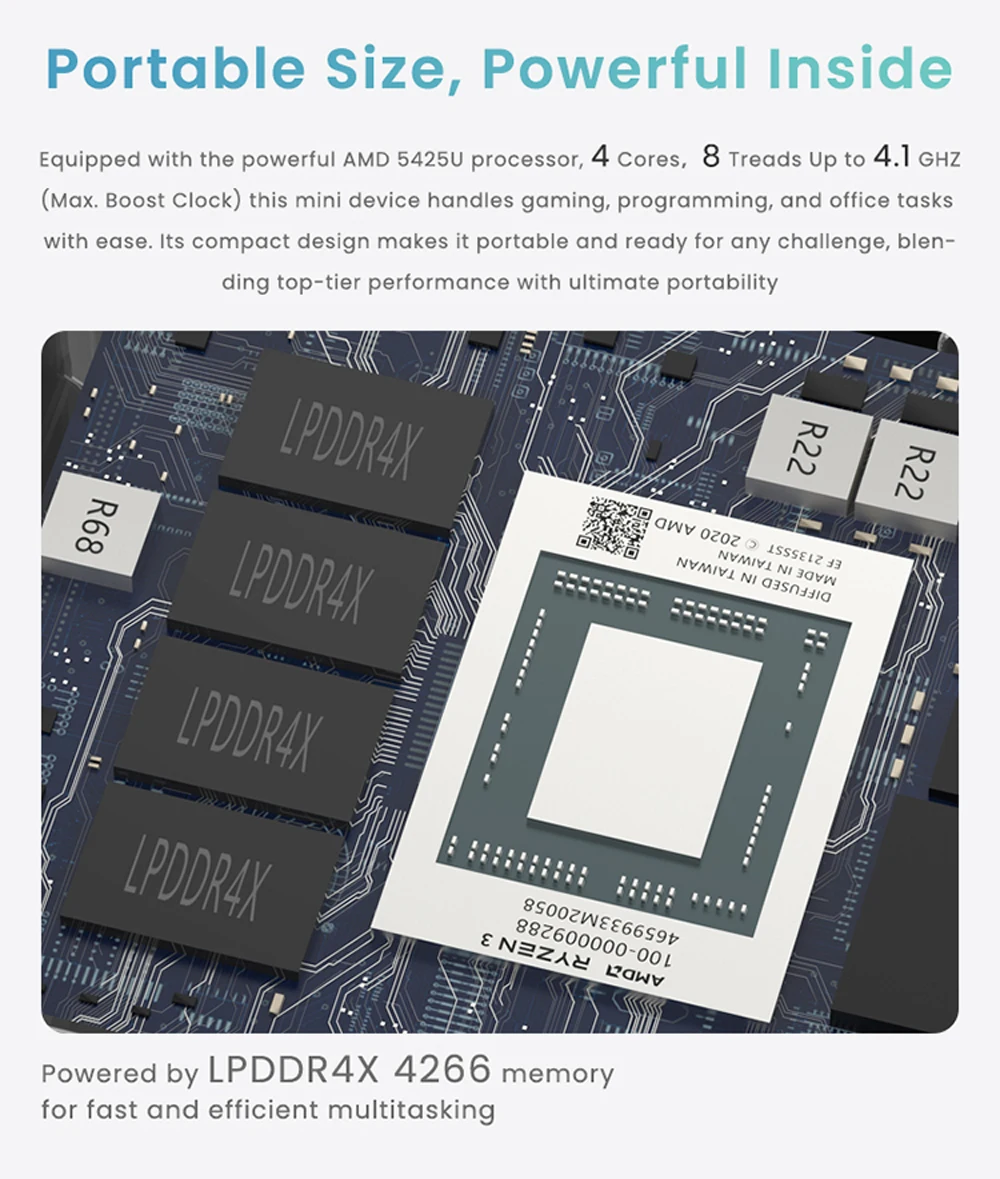 Super Mini PC AMD Rayen 5425U 4*LAN Soft Router Firewall HD 2*Type-C Office/Home Desktop Computer Windows11 2*USB3.0 8G LPDDR4