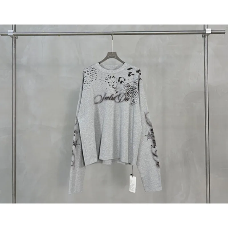 Luxury Design Y2K Men Women Long Sleeve T Shirt 235G Cotton Print Graphic Tee Loose Streetwear Long Sleeve Tops Couple Pullover