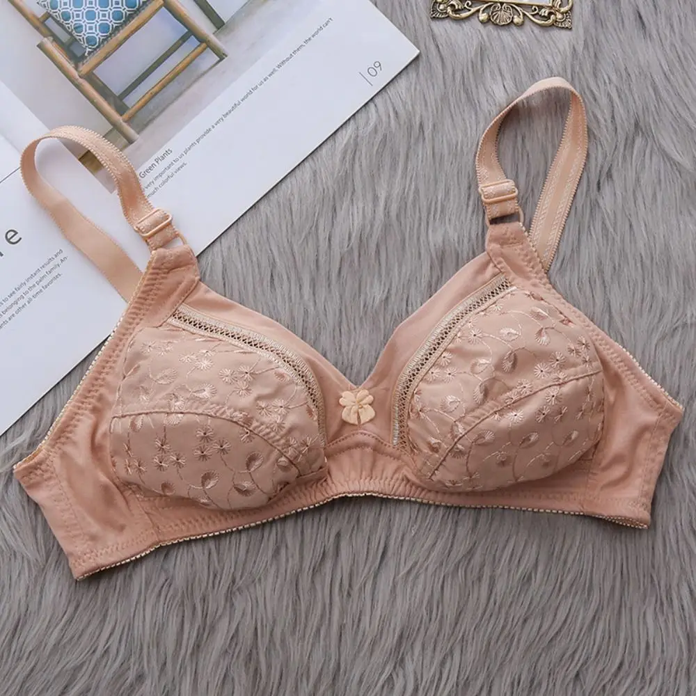 Embroidery Mother's Wireless Bra Push Up Beautiful Back Seamless Underwear Lingerie Intimates Mid-aged Elderly Brassiere Seniors