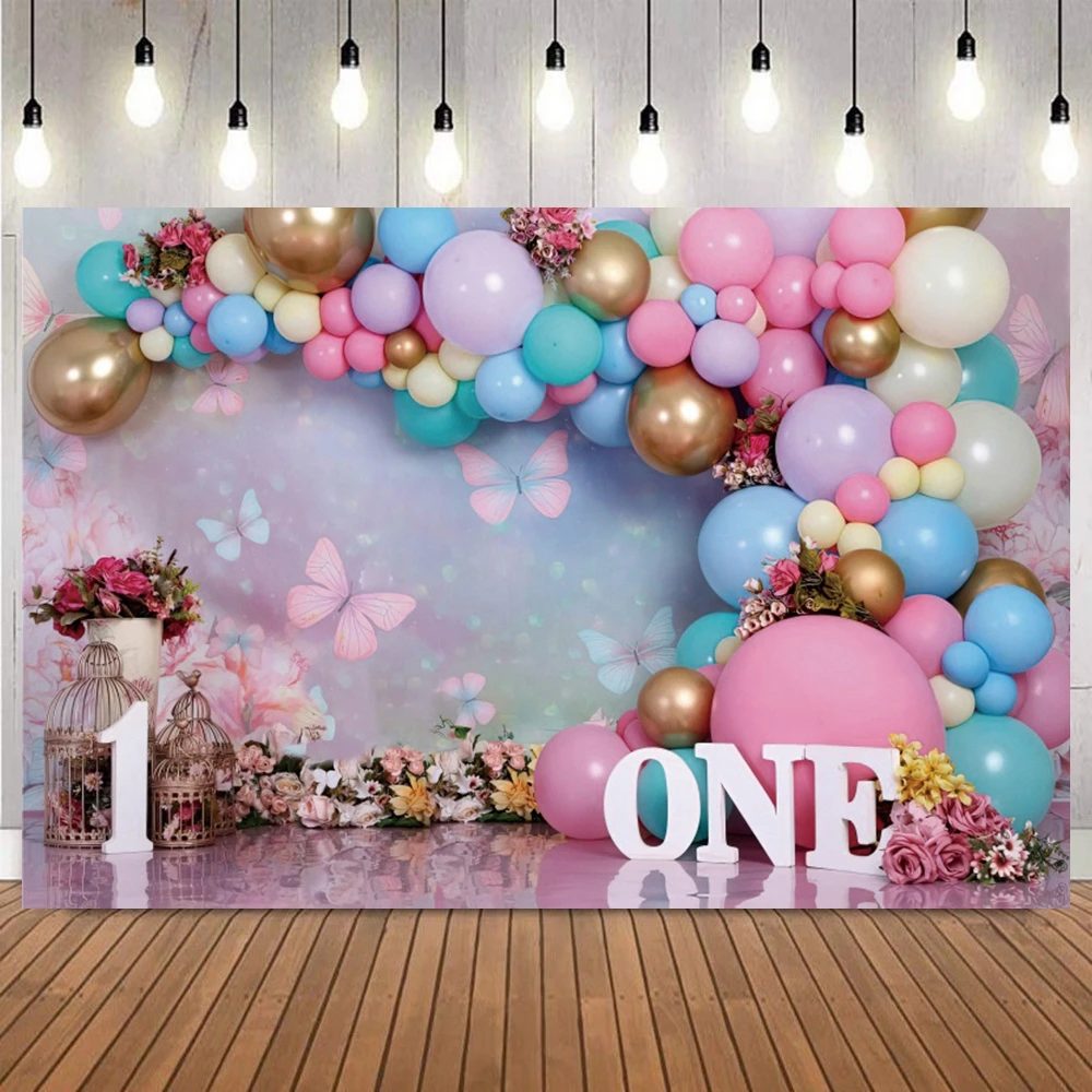 Newborn Baby 1st Birthday Backdrop for Girl Boy First Birthday Party Cake Smash Boho Balloon Photography Background Photo Studio