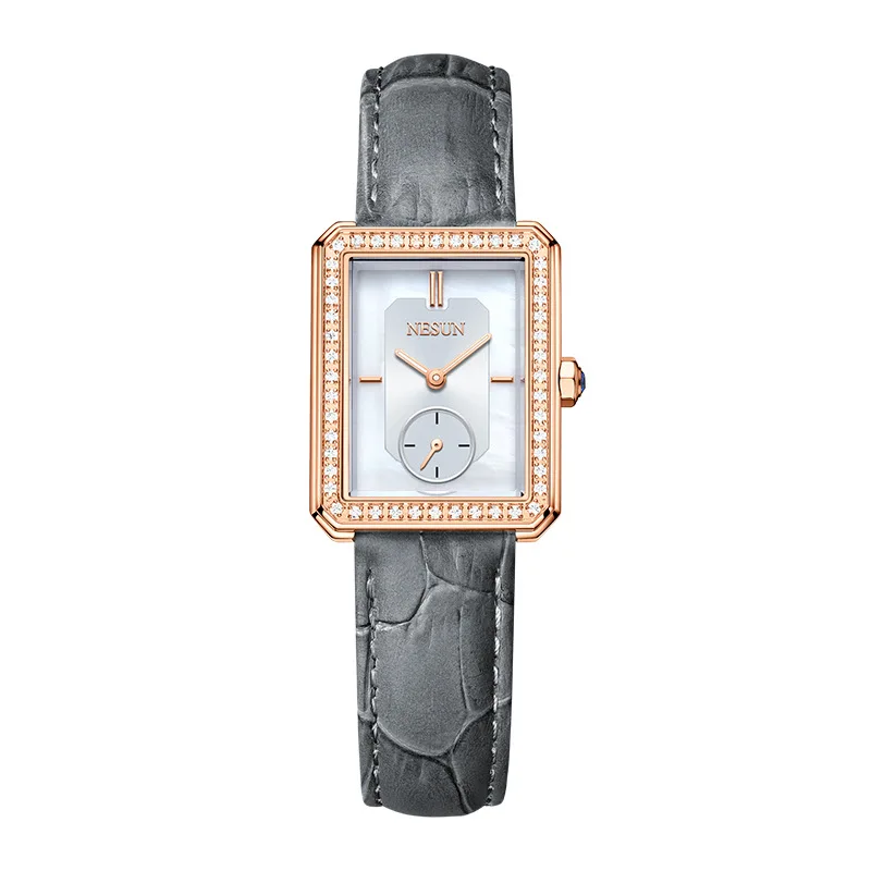 Switzerland NESUN Ultra-Thin Women's Japan MIYOTA Quartz Watch 8 MM Rhinestone Waterproof Leather Band Fashionable Clock N8109