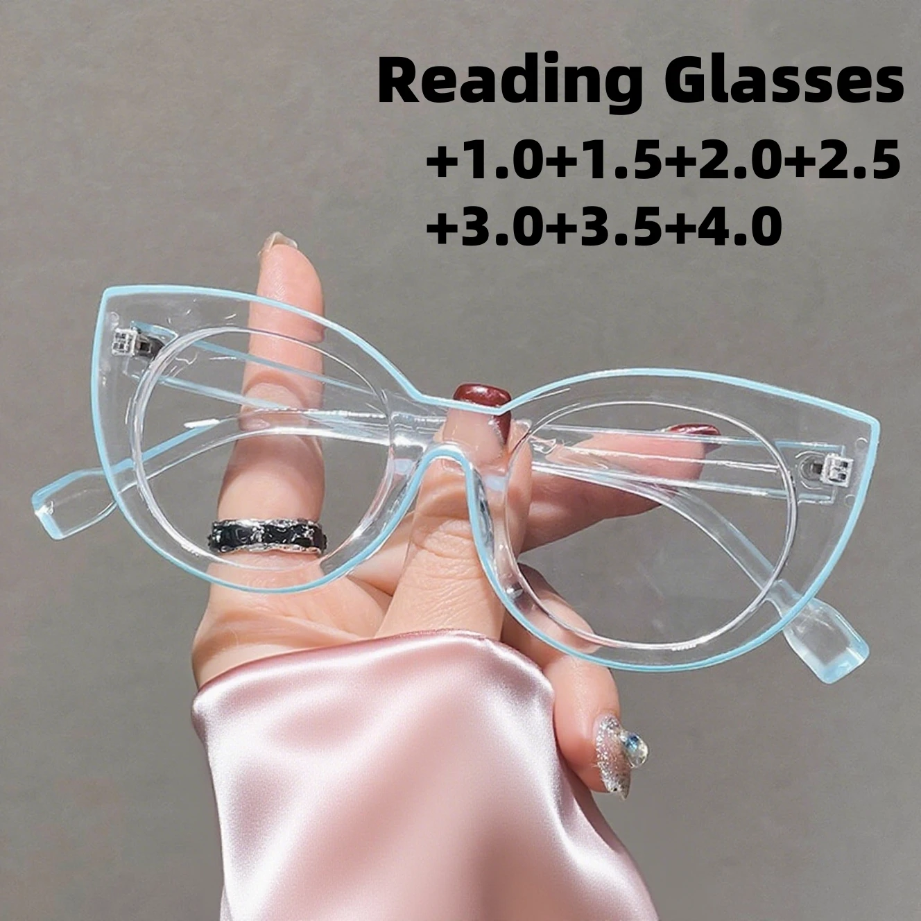 

Fashionable Triangular Cat Eye Flat Top Reading Glasses Blue Light Blocking Simplistic Frameless Eyeglasses for Men and Women
