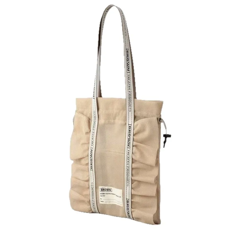 

Japanese Mesh Ruffled Drawstring Large-capacity Shoulder Bag Double-threaded Lace Women's Bag