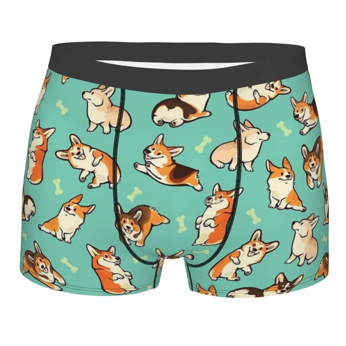 Men's Jolly Corgis In Green Underwear Fashion Boxer Shorts Panties Homme Breathbale Underpants Plus Size