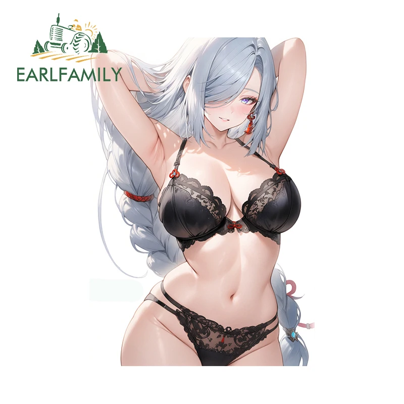 

EARLFAMILY 13cm X 8.9cm for Shenhe Cute Underwear Car Stickers Graffiti Sunscreen Decals Waterproof Car Door Protector Anime