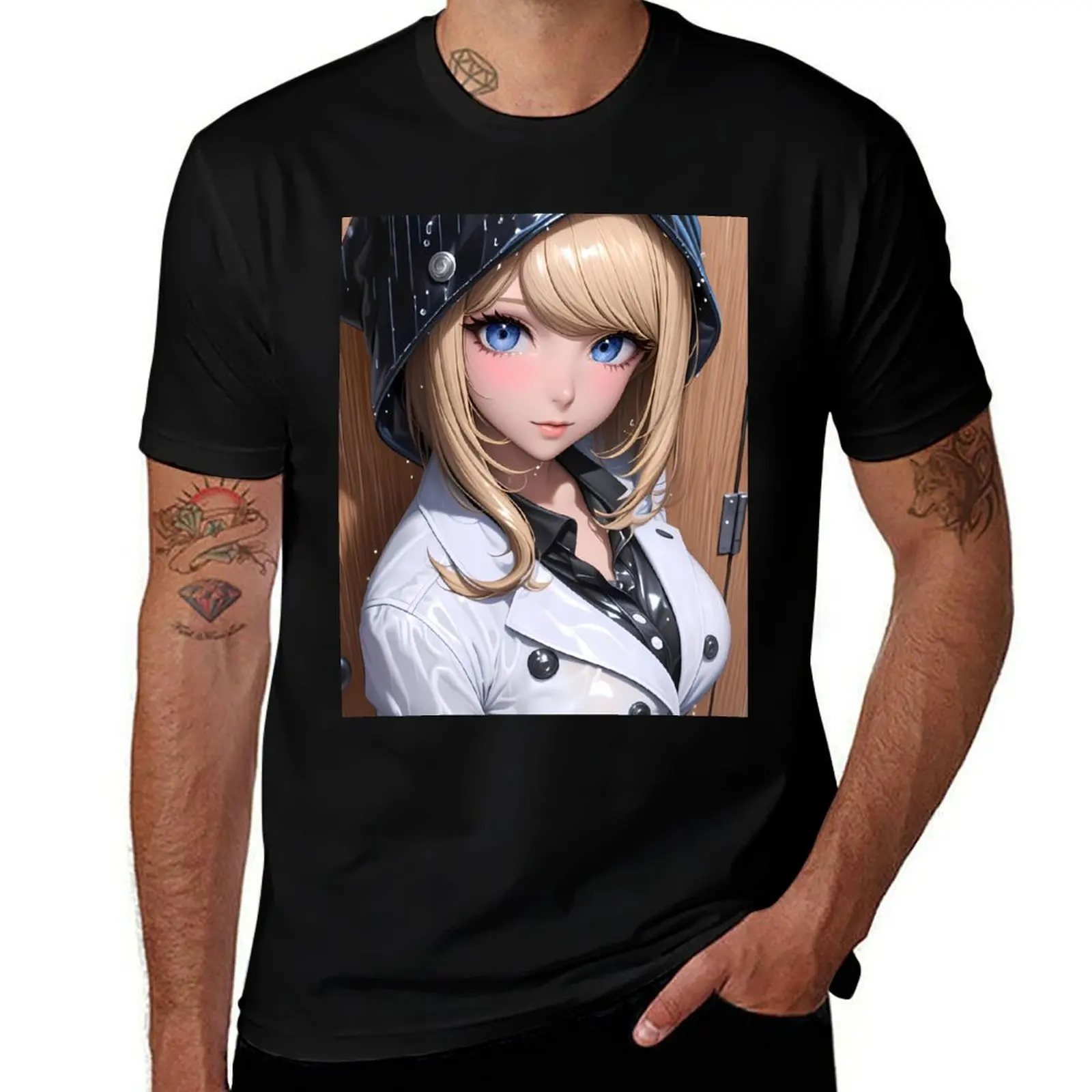 

Kaede Akamatsu Danganronpa Raincoat Girl Blue Eyes Bright Stylish Look T-Shirt topping funny gifts men t shirt