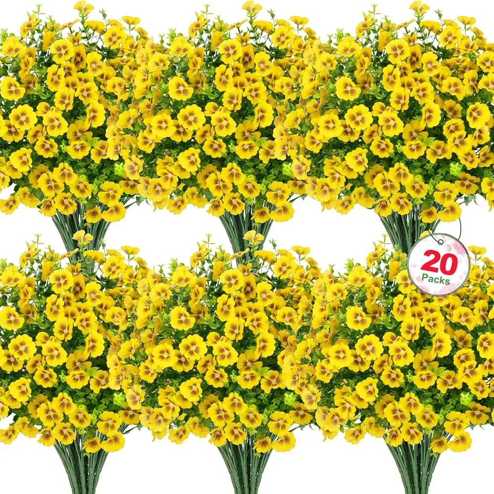 

20 пучков искусственных цветов для улицы, искусственные шелковые цветы с пластиковыми стеблями эвкалипта, реалистичные искусственные растения