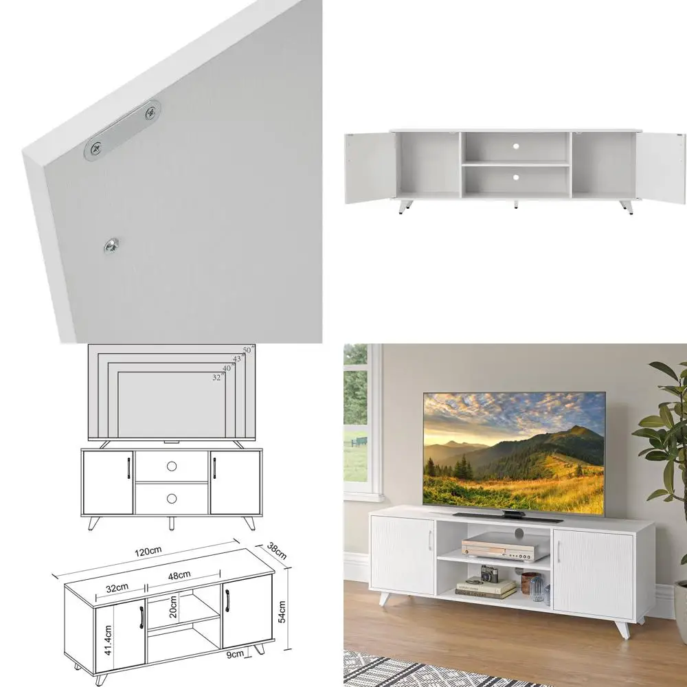 

50-Inch TV Stand, 2-Door Entertainment Center with Open Shelves, White Living Room/Bedroom Console