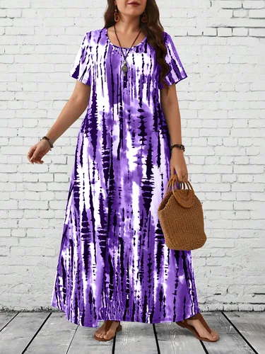 Falda larga con estampado tie dye para mujer, vestido informal de talla grande, cuello redondo, Verano