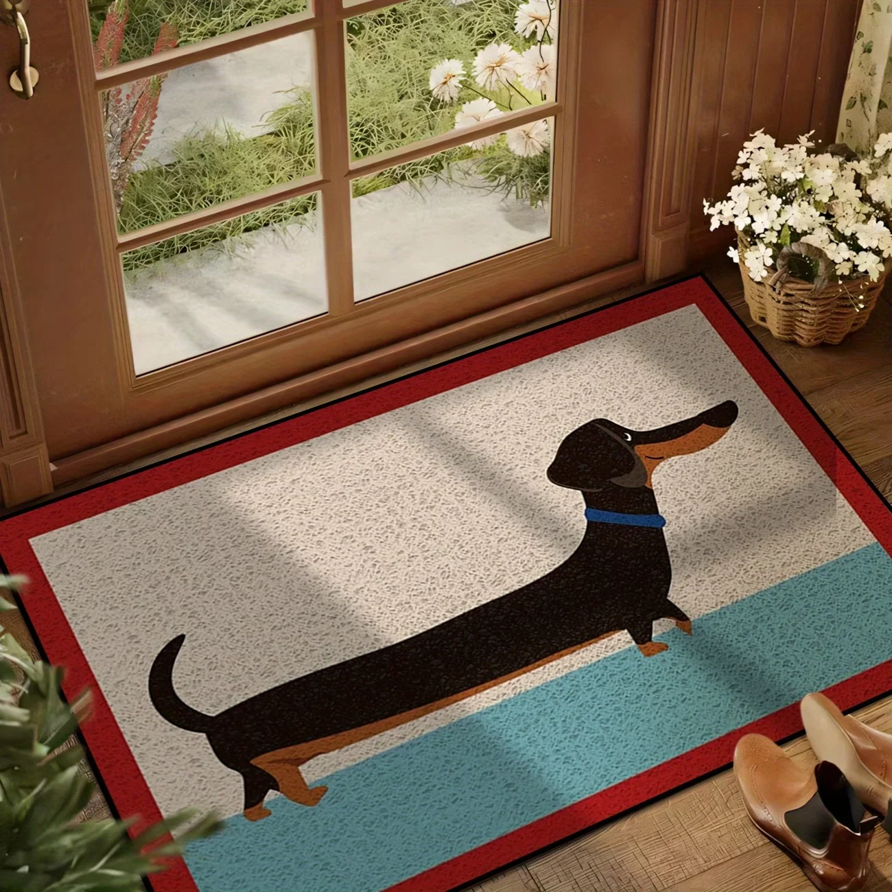 Cute Dachshund Sausage Dog Door Mat - Non-Slip Funny Long Dog Entryway Rug - Minimalist Decorative Indoor Floor Carpet Art