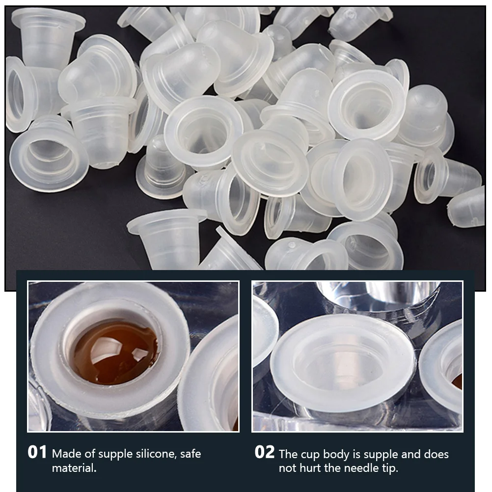 

200Pcs Silicone Tattoos Ink Cups Supple Pigment Cups Compact Semi Disposable Makeup Supplies Ink Caps Makeup Supplies